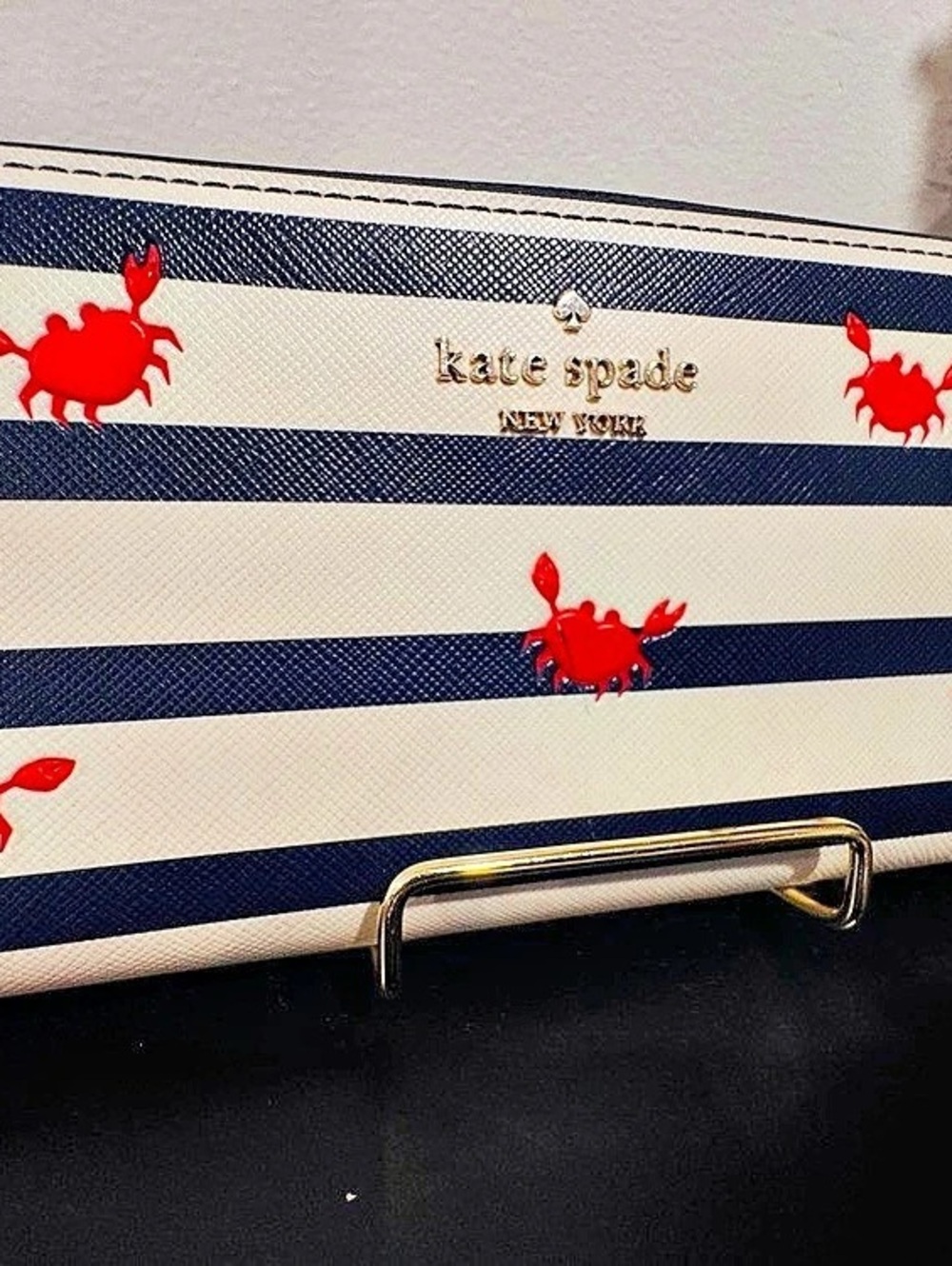 Kate Spade Striped Crab Wallet in Blue & White